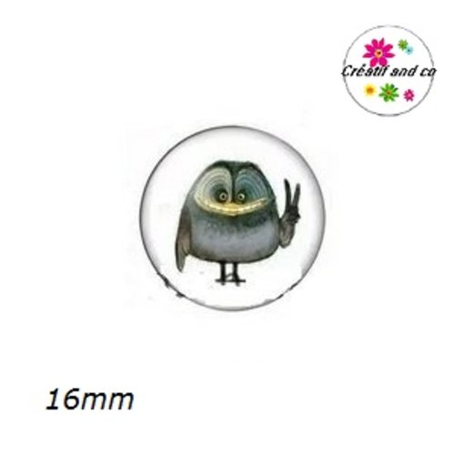 X2 cabochons oiseau humoristique 16mm