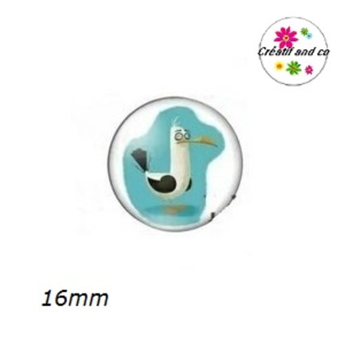X2 cabochons oiseau humoristique 16mm