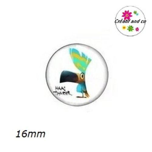 X2 cabochons oiseau humoristique 16mm