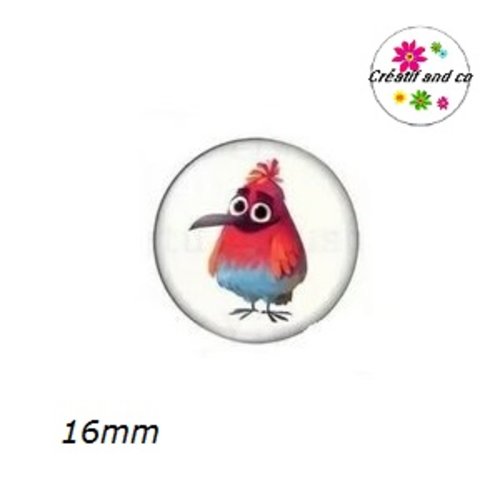 X2 cabochons oiseau humoristique 16mm