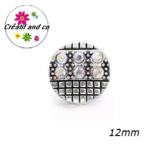 Bouton pression métal et strass rosé 12mm