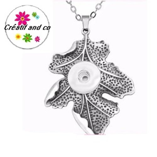 Collier grand pendentif feuille pour bouton pression