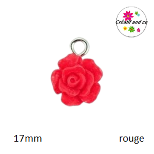 Petit pendentif fleur rose résine rouge 17mm