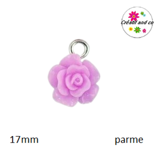 Petit pendentif fleur rose résine parme 17mm
