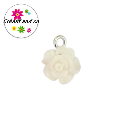 Petit pendentif fleur rose résine blanc 17mm