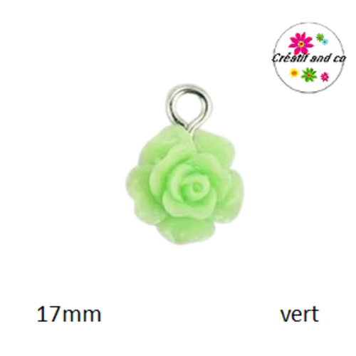 Petit pendentif fleur rose résine vert 17mm