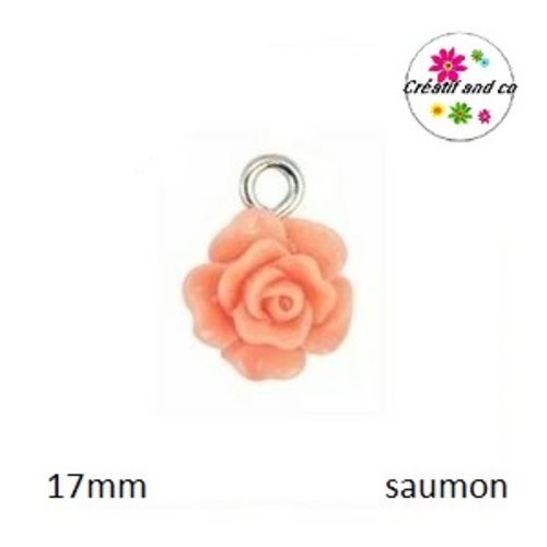 Petit pendentif fleur rose résine saumon 17mm