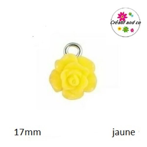 Petit pendentif fleur rose résine jaune 17mm