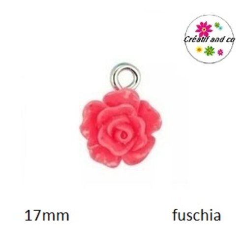Petit pendentif fleur rose résine fuchsia 17mm