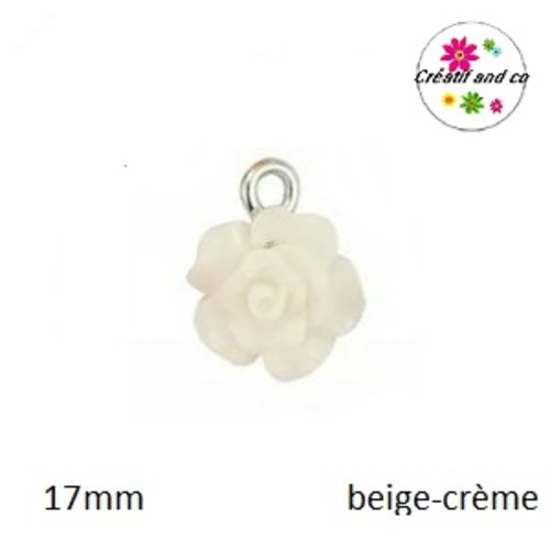 Petit pendentif fleur rose résine beige crème 17mm