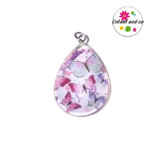 Pendentif cabochon goutte nuée de papillons
