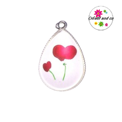 Pendentif cabochon goutte fleurs fuchsias