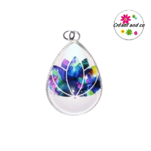 Pendentif et son cabochon lotus coloré 18x25mm