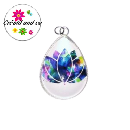 Pendentif et son cabochon lotus coloré 18x25mm