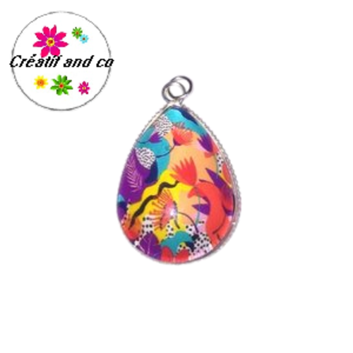 Pendentif et son cabochon coloré 18x25mm