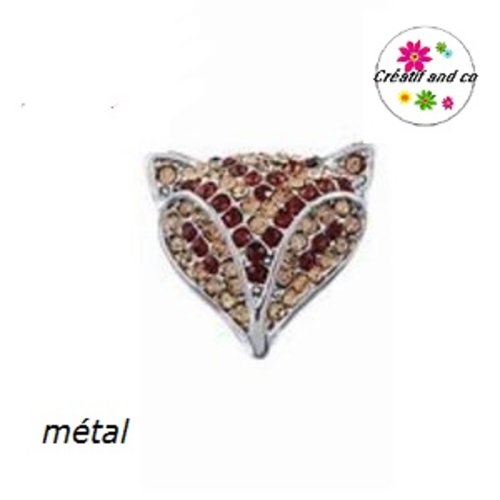 Bouton pression tête de renard métal et strass marron