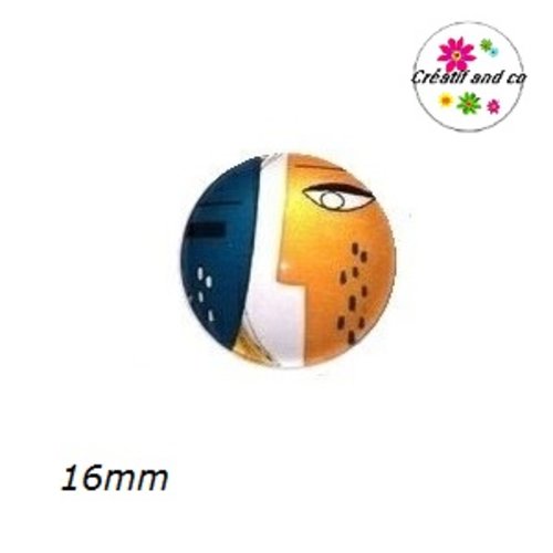X2 cabochons visage géomètrique 16mm