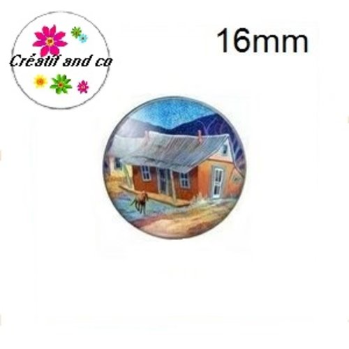 X2 cabochons maison, village 16mm