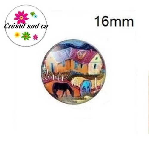 X2 cabochons maison, village 16mm