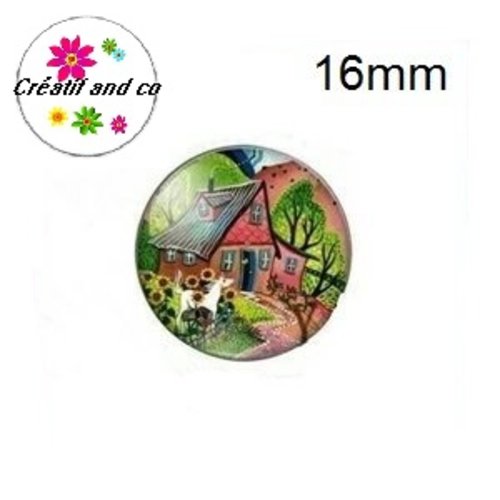 X2 cabochons maison, village 16mm