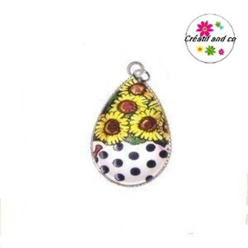 Pendentif cabochon goutte tournesols