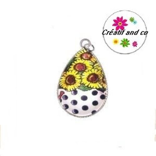 Pendentif cabochon goutte tournesols
