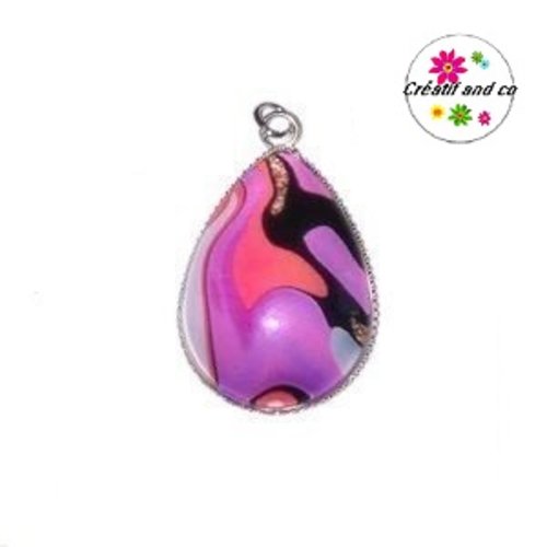 Pendentif cabochon goutte colorée