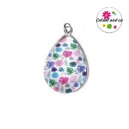 Pendentif cabochon goutte petites feuilles