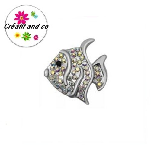 Bouton pression métal poisson strass rosé