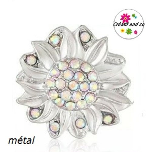 Bouton pression métal tournesol strass rosé