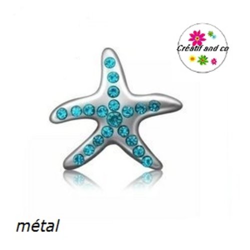 Bouton pression métal étoile de mer strass turquoise