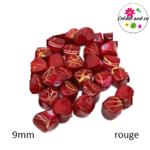 X10 perles acryliques rouge/or 9mm