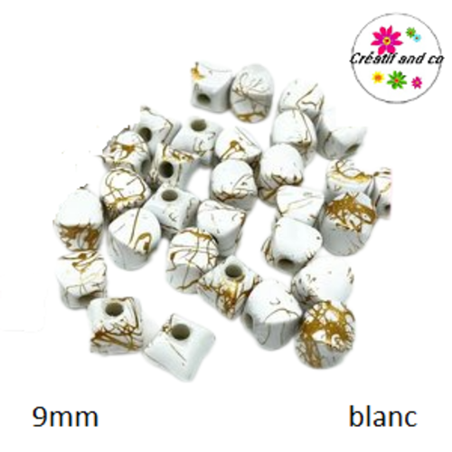 X10 perles acryliques blanc/or 9mm