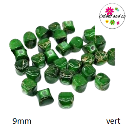 X10 perles acryliques vert/or 9mm