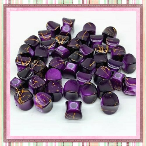 X10 perles acrylique violet/or 9mm