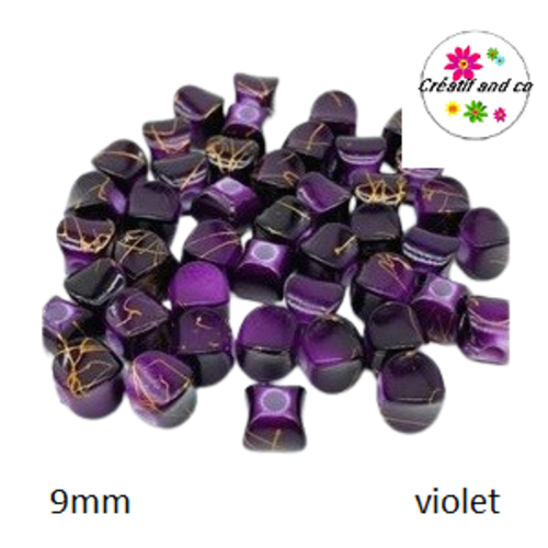 X10 perles acryliques violet/or 9mm