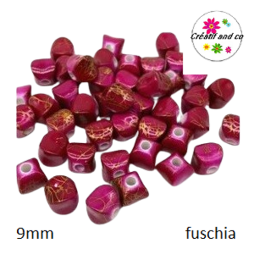 X10 perles acryliques fuchsia/or 9mm