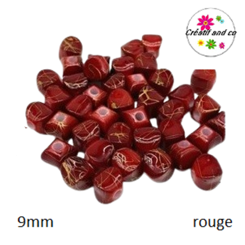 X10 perles acryliques rouge foncé/or 9mm