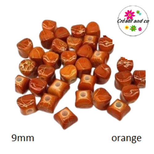 X10 perles acryliques orange/or 9mm