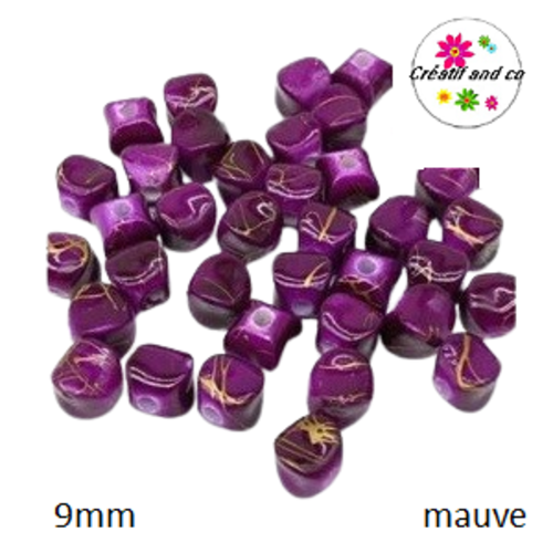 X10 perles acryliques mauve/or 9mm