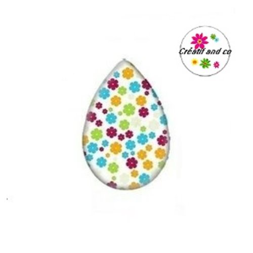 Cabochon goutte fleurie 18x25mm