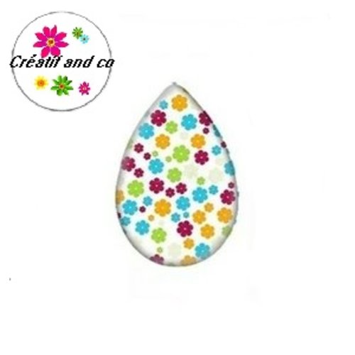 Cabochon goutte fleurie 18x25mm
