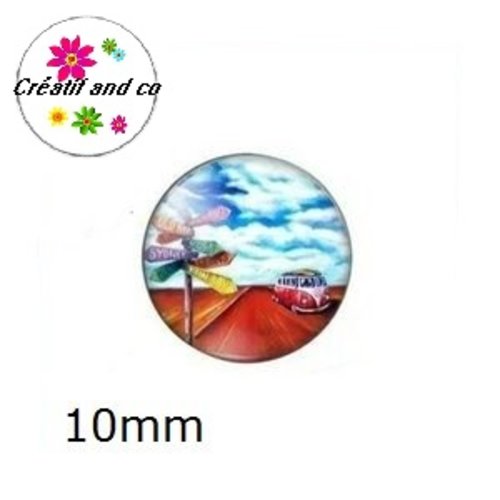 X2 cabochons van, vacances, soleil 10mm