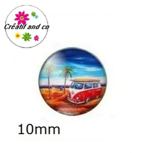 X2 cabochons van, vacances, soleil 10mm