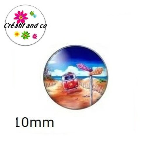 X2 cabochons van, vacances, soleil 10mm