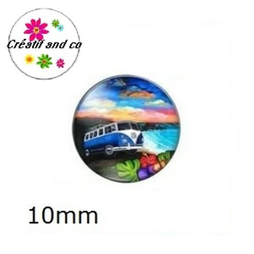 X2 cabochons van, vacances, soleil 10mm