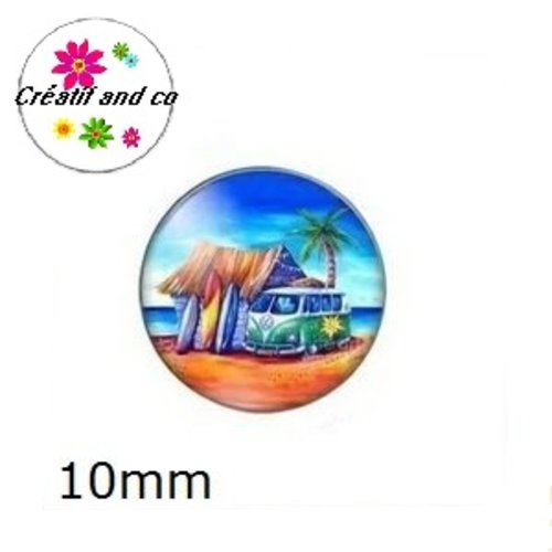 X2 cabochons van, vacances, soleil 10mm