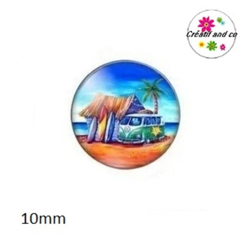 X2 cabochons van, vacances, soleil 10mm