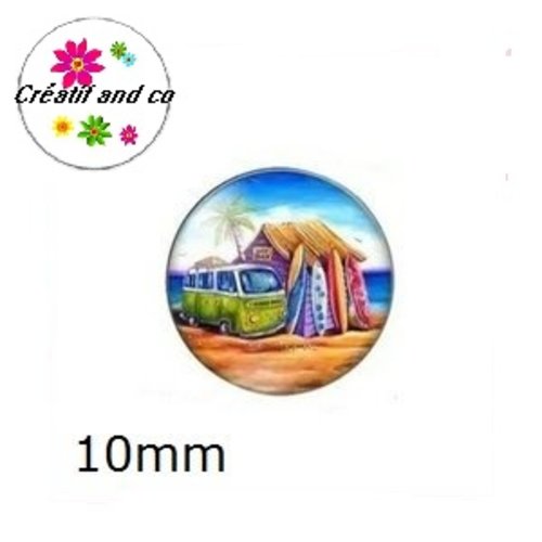 X2 cabochons van, vacances, soleil 10mm
