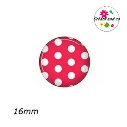 X2 cabochons rose foncé pois blanc 16mm